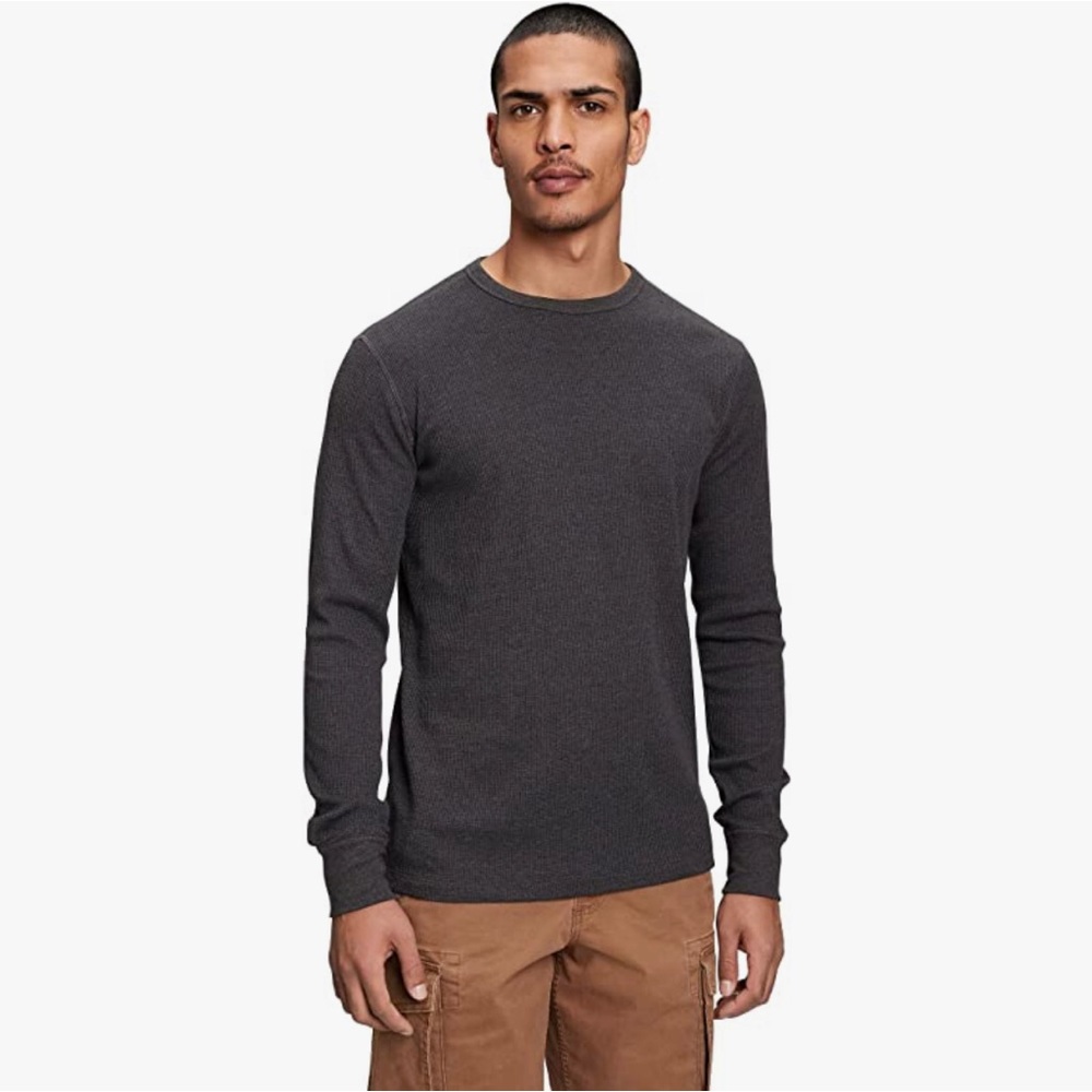Gap Men’s Crewneck Long Sleeve Waffle Tee, Charcoal Grey Size Small